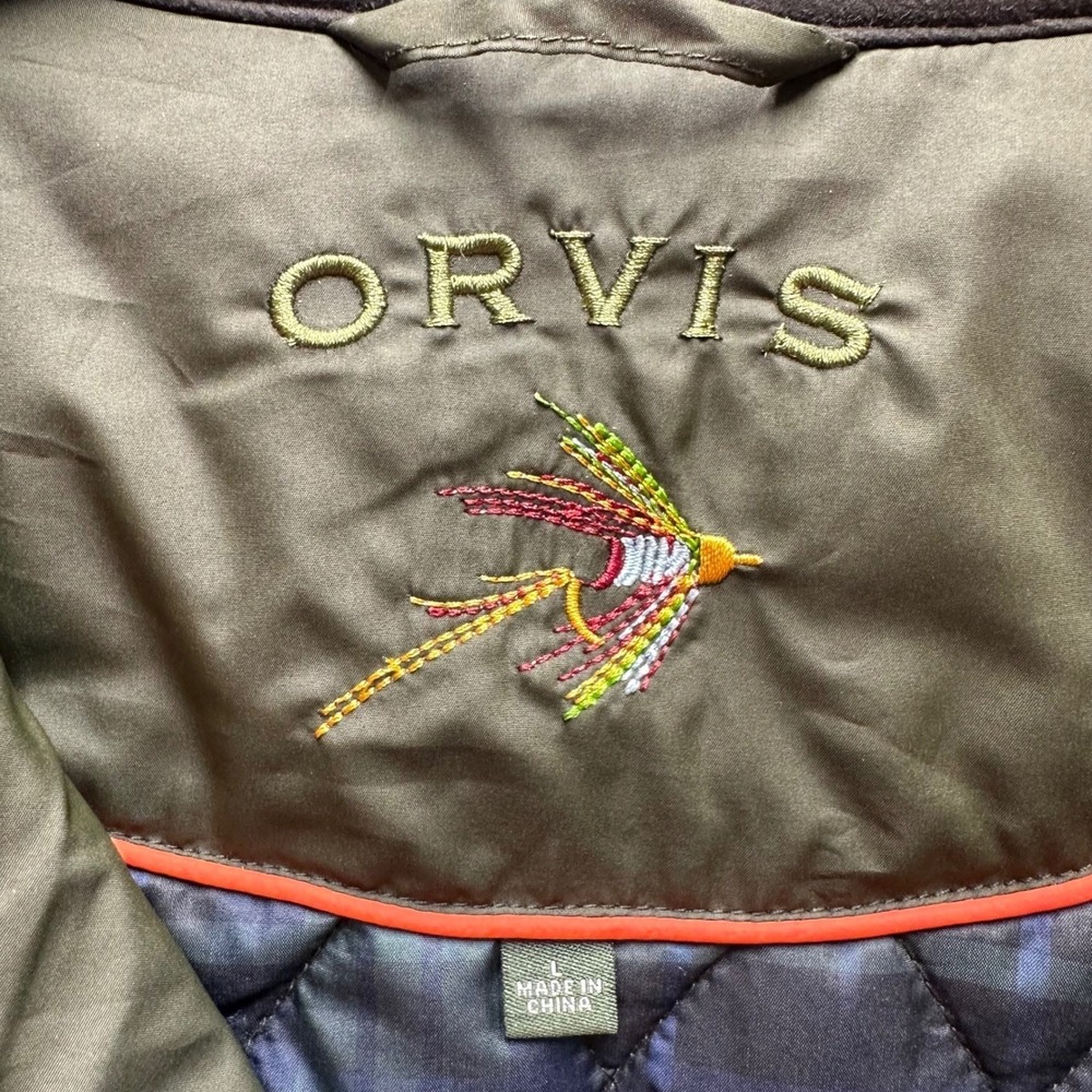 Orvis Quilted Field Jacket Olive Green Suede Trim Fishing Hunting Men L - Picture 7 of 12